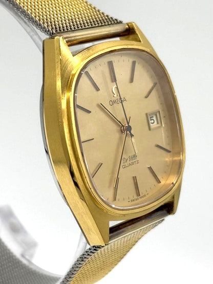Omega De Ville Quartz 192.0034 Cal.1342 Gold Dial Date Mens Watch Swiss 34mm