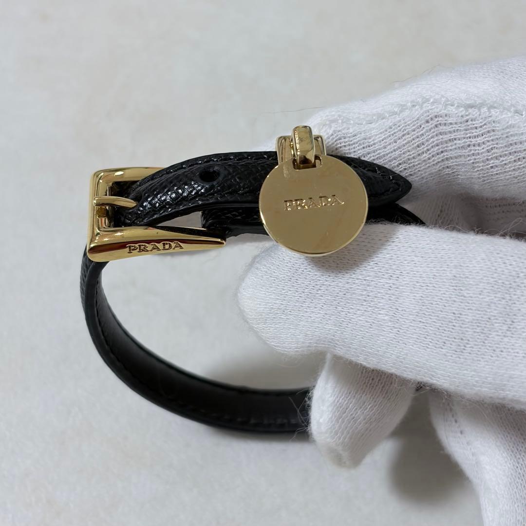 Prada Saffiano Black Leather Gold Hardware Bracelet Bangle Size M