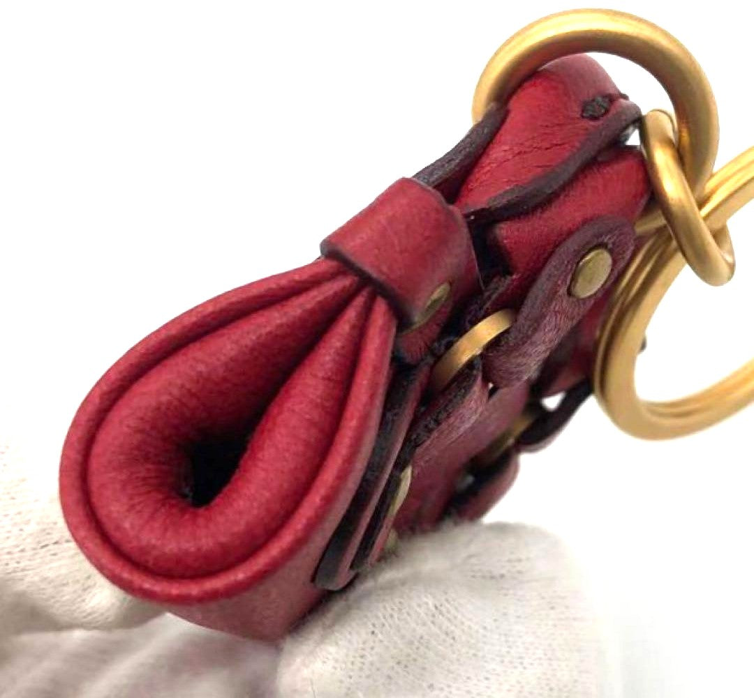 Chloe Paddington Bag Charm Key Ring Red Leather Gold HW Crystal Lock 2.2x2.2in