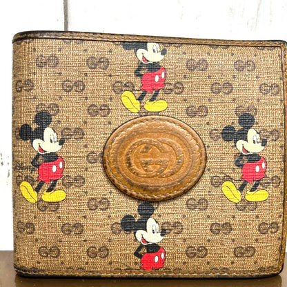 GUCCI x Disney Mickey Mouse GG Supreme Bifold Wallet Brown Leather 602549 Used