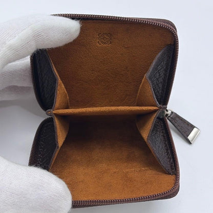 Loewe Dark Brown Leather Zip Around Coin Case 8.5 x 7.5cm 3.3 x 2.9in