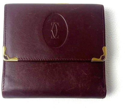 Cartier Must de Cartier Trifold Coin Wallet Bordeaux Leather Gold HW Authentic