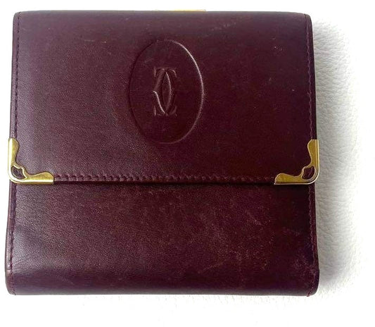 Cartier Must de Cartier Trifold Coin Wallet Bordeaux Leather Gold HW Authentic