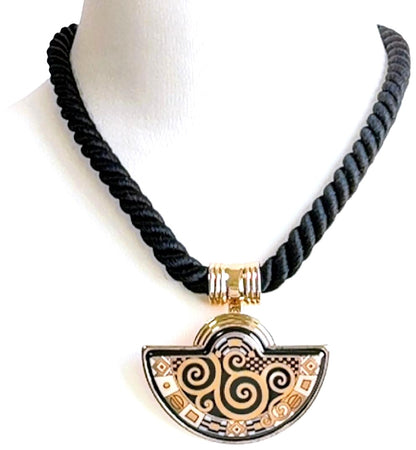 MICHAELA FREY WIEN Klimt Enamel Pendant Necklace Gold Black Vintage Austria