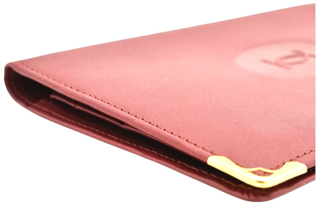 Cartier Must de Cartier Long Wallet Bordeaux Leather Gold HW 7.2x4.1x0.3" Auth