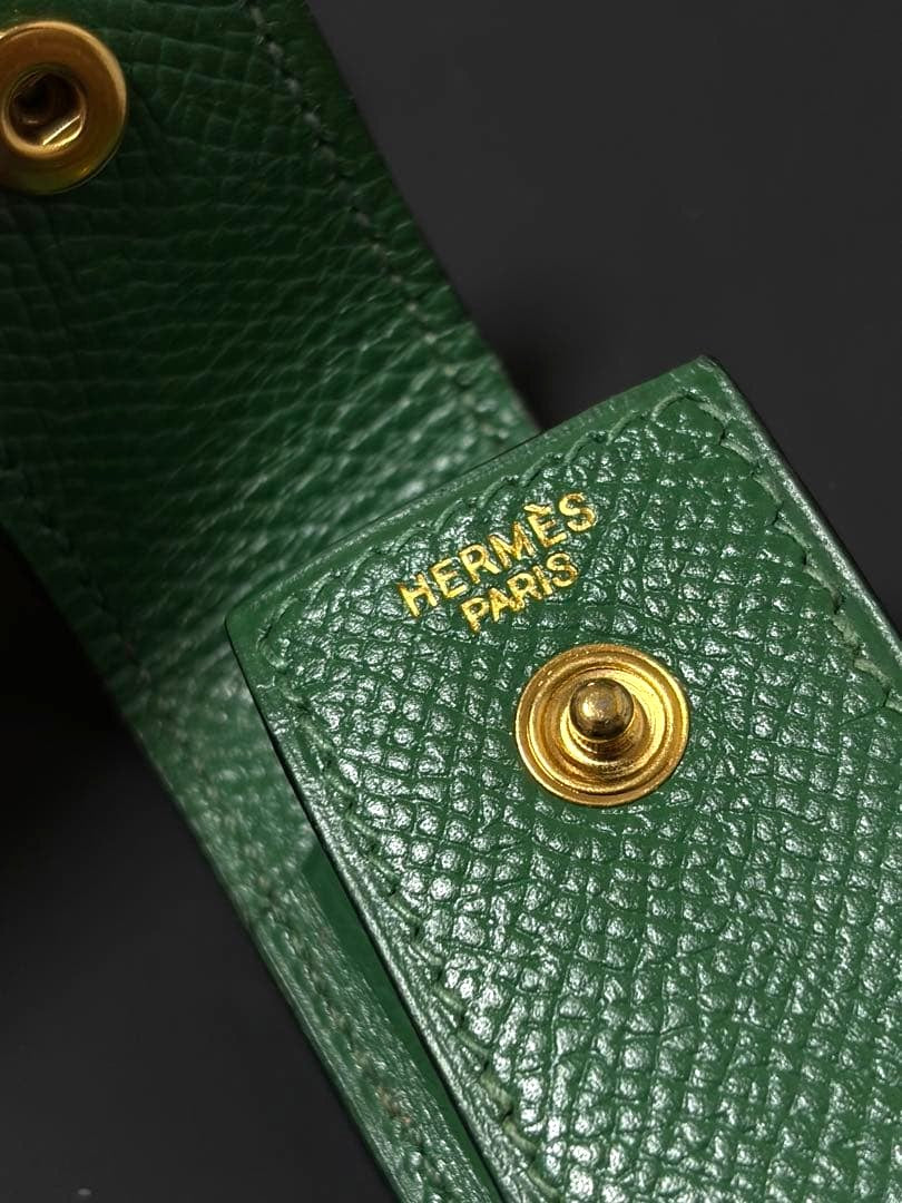 HERMES Gum Case Lip Multi Pouch Leather Green Gold Hardware Epsom Authentic
