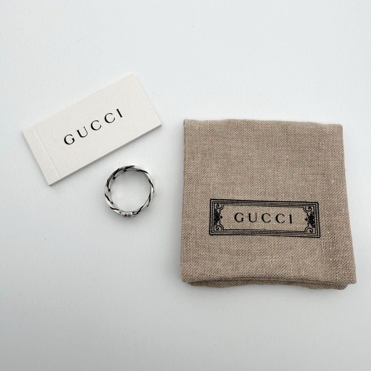 GUCCI Interlocking G Gourmette Chain Ring Silver 925 US 10 / EU 62 Auth Used