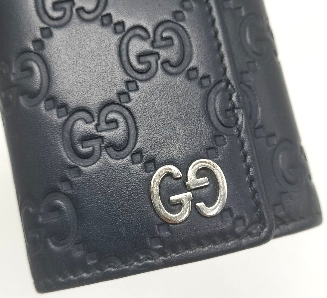 GUCCI Guccissima Key Case Holder 6-Ring Navy Blue Leather GG Logo Authentic