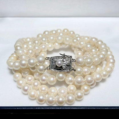 Akoya Genuine Pearl Double Strand Necklace White 6.0-6.3 mm 0.24-0.25" 925 Great