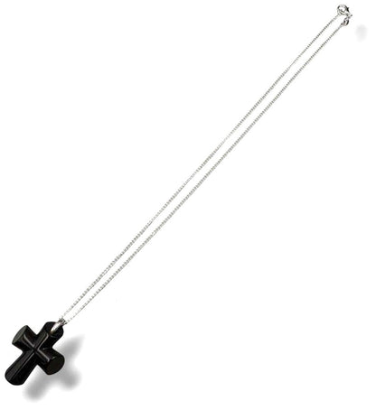 Baccarat Cross Necklace SV925 Silver Chain Black Crystal Pendant Unisex