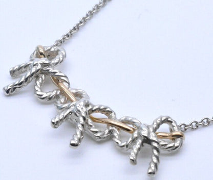 Tiffany & Co Triple Bow Knot Necklace SV925 Silver 18K Gold 44cm 17.3" Auth Used