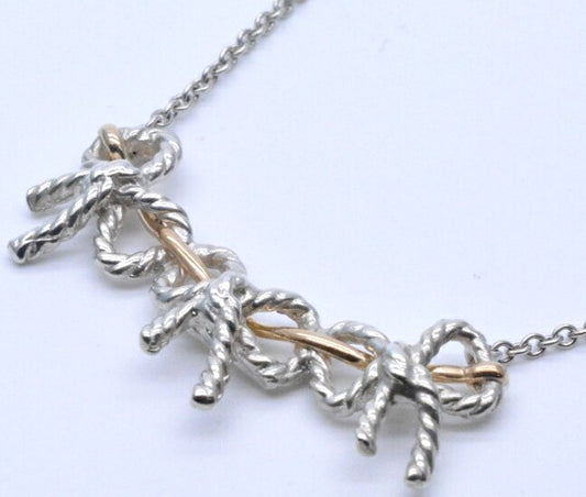Tiffany & Co Triple Bow Knot Necklace SV925 Silver 18K Gold 44cm 17.3" Auth Used