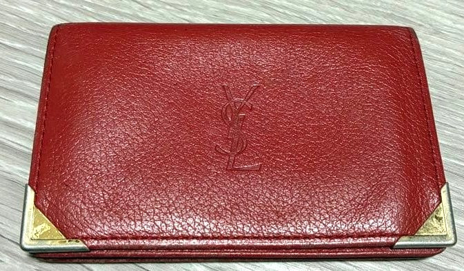 YSL Yves Saint Laurent Vintage Card Case Holder Red Leather Gold HW 4.1x2.8"