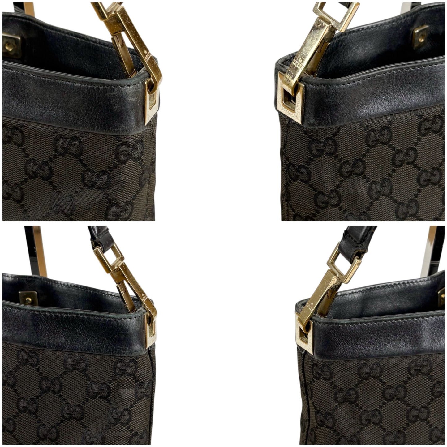 Gucci Auth GG Canvas One Shoulder Hobo Bag Black 27x25cm 10.6x9.8" Strap 46cm