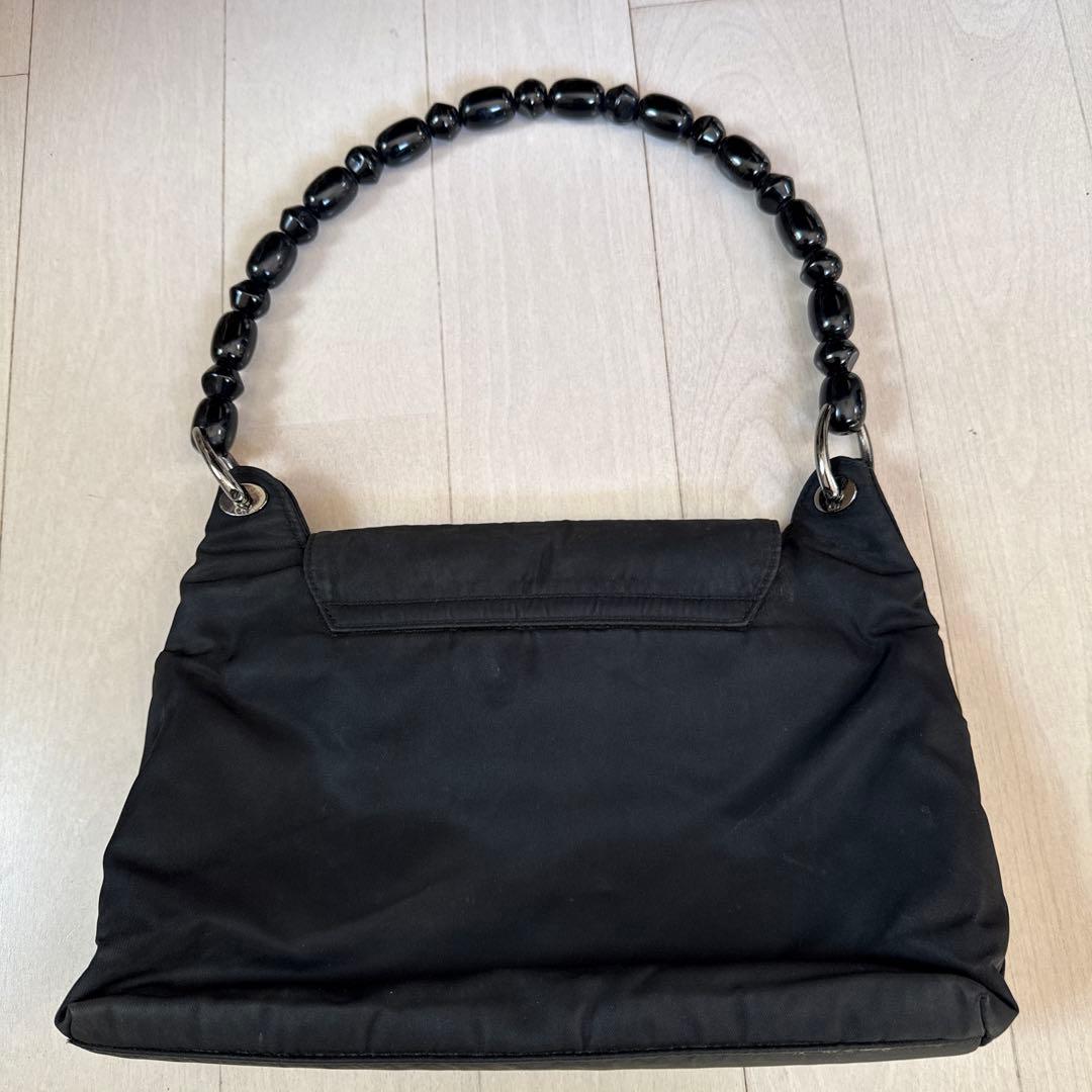 Christian Dior Malice Pearl Nylon Hobo Bag Black Beaded Handle Galliano Vintage