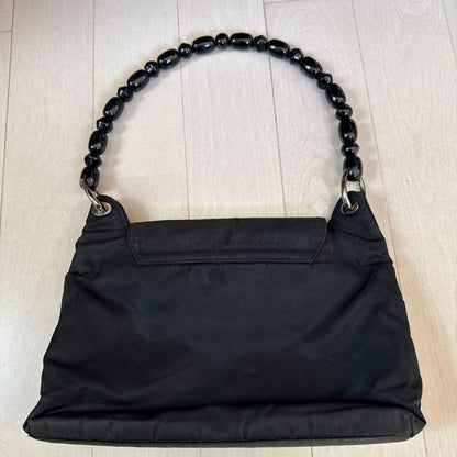 Christian Dior Malice Pearl Nylon Hobo Bag Black Beaded Handle Galliano Vintage