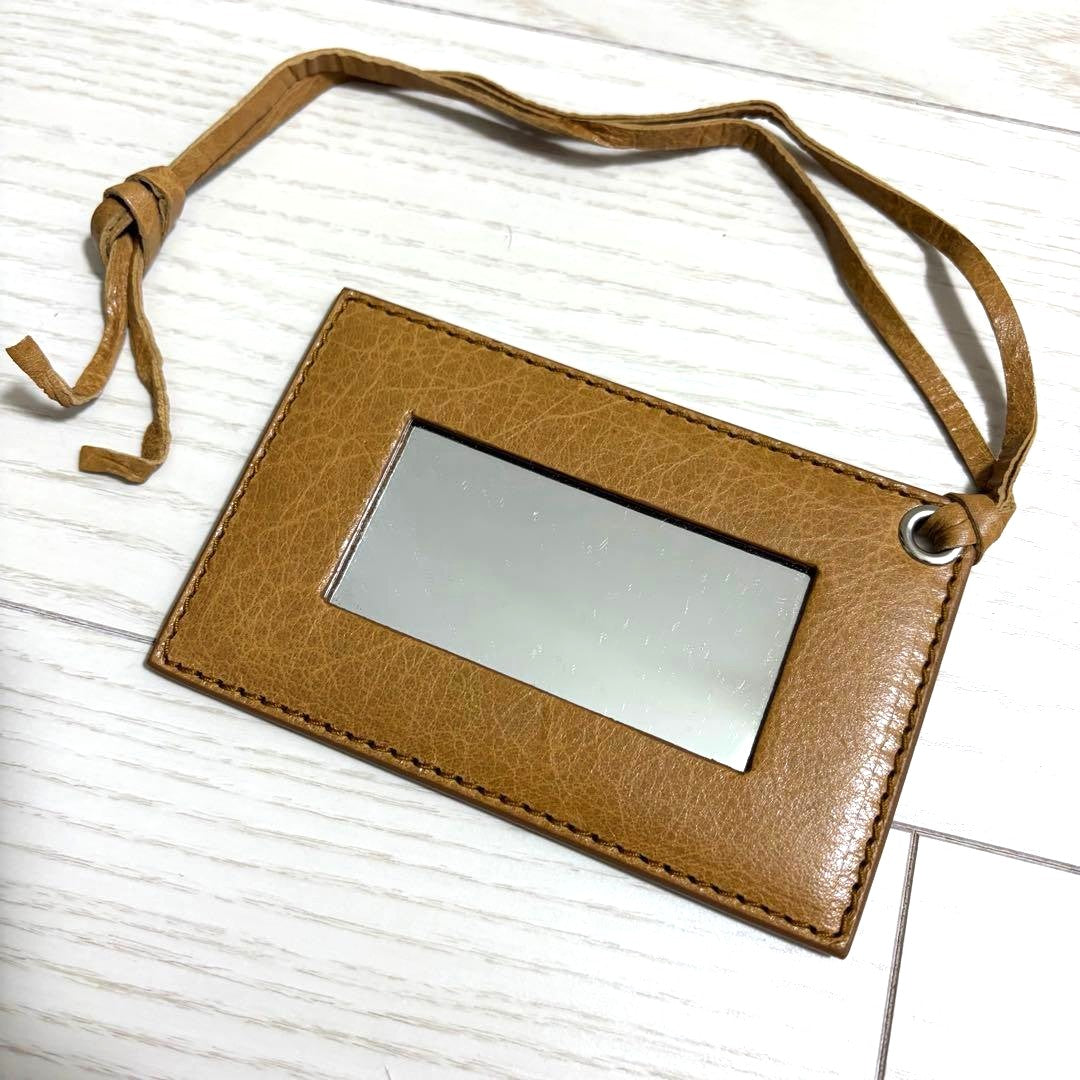 BALENCIAGA Mirror Bag Charm Leather Strap Camel Light Brown Accessory Authentic
