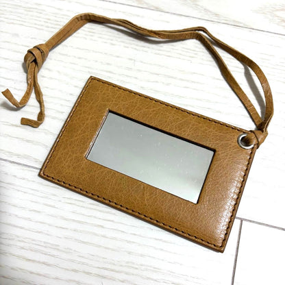 BALENCIAGA Mirror Bag Charm Leather Strap Camel Light Brown Accessory Authentic