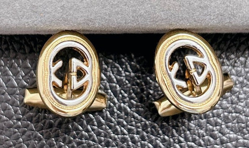 Gucci Interlocking GG Logo Cufflinks Silver Gold Two-Tone 0.7x0.5in Authentic