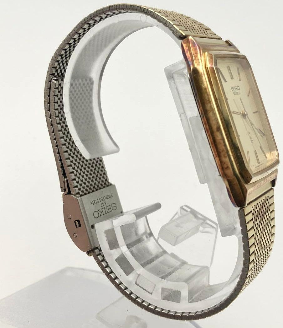 SEIKO Quartz Mens Square Gold Tone Dress Watch Vintage Analog Japan Used