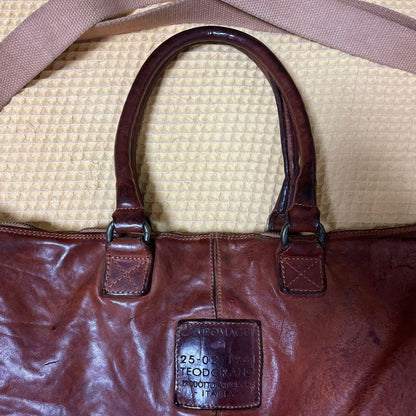 CAMPOMAGGI Woven Leather Tote Bag Brown 2way Italy Laptop Business Shoulder Bag
