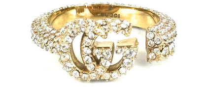 GUCCI GG Marmont Ring Rhinestone Pave Gold Tone Open Band Size US7 EUR53 Used