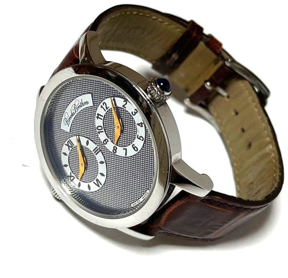 Brooks Brothers Dual Time Zone Quartz Watch Blue Dial Brown Leather Swiss Made