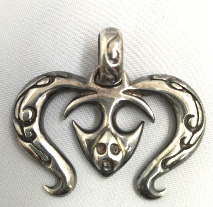A&G 925 Sterling Silver Tribal Skull Heart Pendant Top Charm Width 4 cm 1.6"