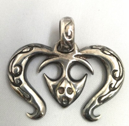 A&G 925 Sterling Silver Tribal Skull Heart Pendant Top Charm Width 4 cm 1.6"