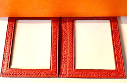 HERMES Card Case Mini Photo Holder Orange Leather Bifold 2.4x2.0in 6x5cm France
