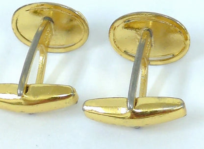 GUCCI Vintage Cufflinks Navy Blue Enamel Gold Tone Interlocking G Mens Italy