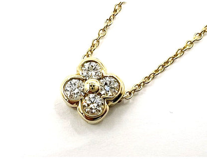 Tiffany & Co. Bezel Set 4P Flower Diamond Necklace 18K Yellow Gold 40.5cm Auth