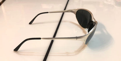 Arnette Vintage Oval Sunglasses Silver Aluminum Frame Made in Italy w/ Case
