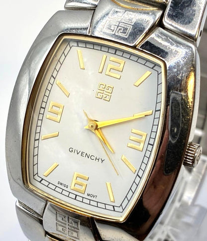 GIVENCHY Swiss Mvt Tonneau Wristwatch Silver Gold Two-Tone Stainless Steel Watch