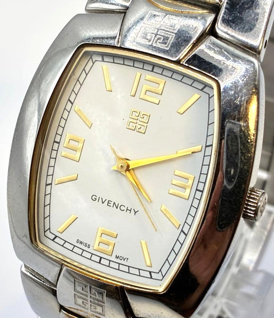 GIVENCHY Swiss Mvt Tonneau Wristwatch Silver Gold Two-Tone Stainless Steel Watch