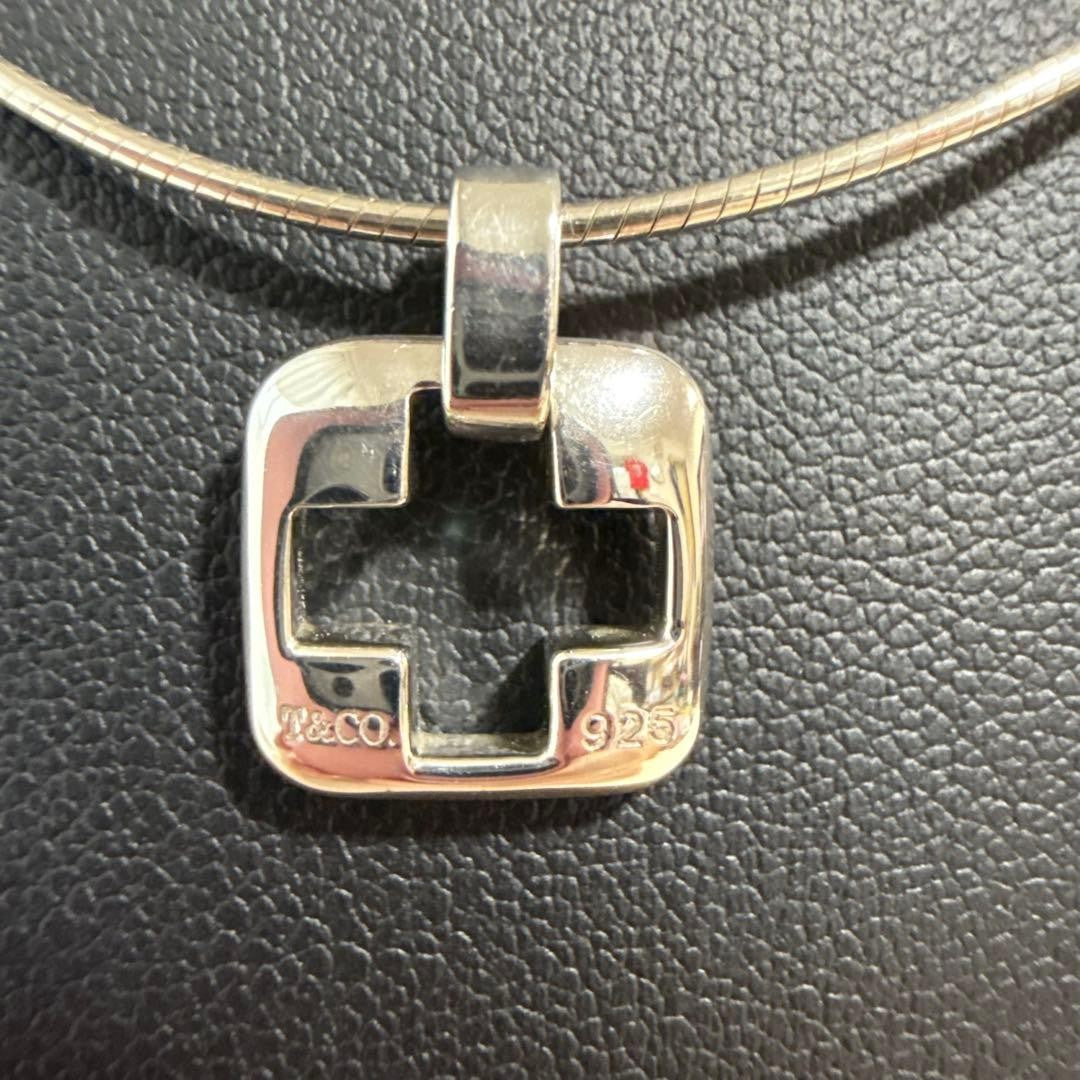 Tiffany & Co. Piastrelle Cross Necklace Silver SV925 Square Pendant Rare Used