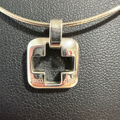 Tiffany & Co. Piastrelle Cross Necklace Silver SV925 Square Pendant Rare Used