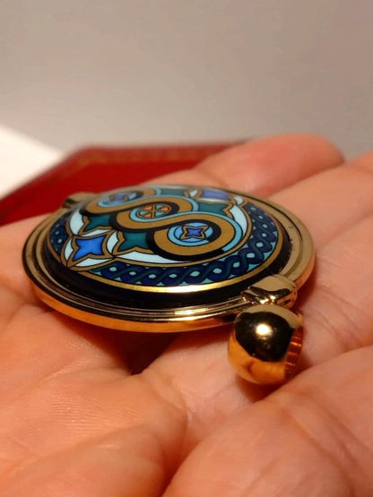 MICHAELA FREY WIEN Vintage Enamel Pendant Top Gold Tone Oval 4.2cm Austria