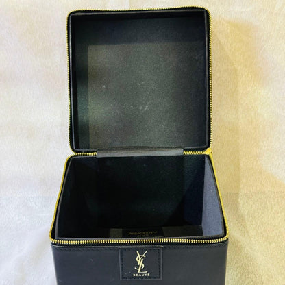 Yves Saint Laurent YSL Beaute Black Gold Tone Vanity Pouch Cosmetic Pouch