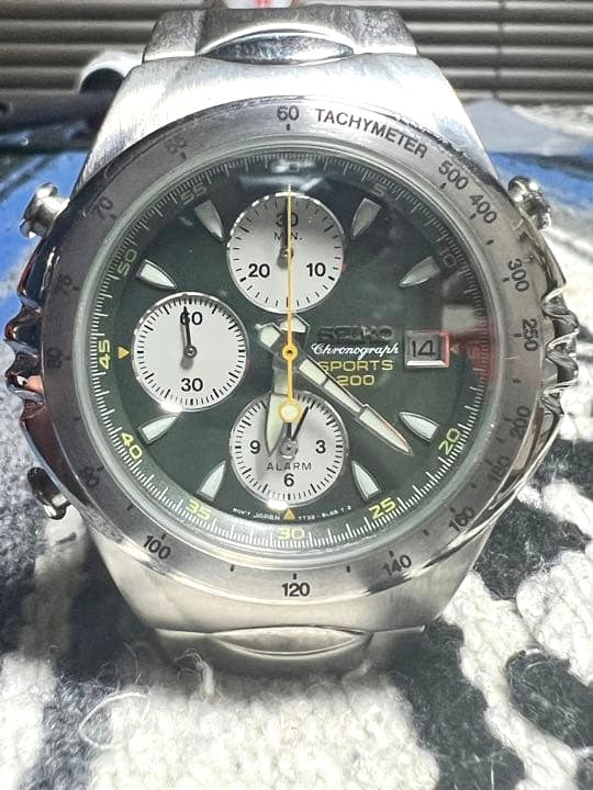 SEIKO Giugiaro Macchina Sportiva Chronograph Green Dial 43mm Vintage 1999 Watch