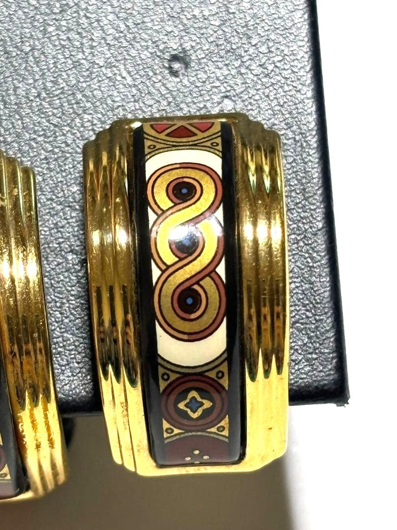 Michaela Frey Wien Clip-On Earrings Gold Enamel Geometric Vintage Austria