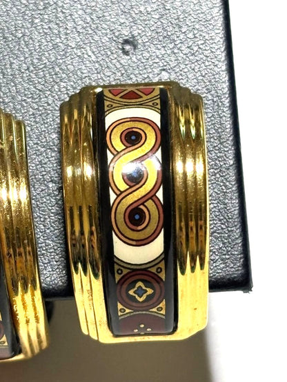 Michaela Frey Wien Clip-On Earrings Gold Enamel Geometric Vintage Austria
