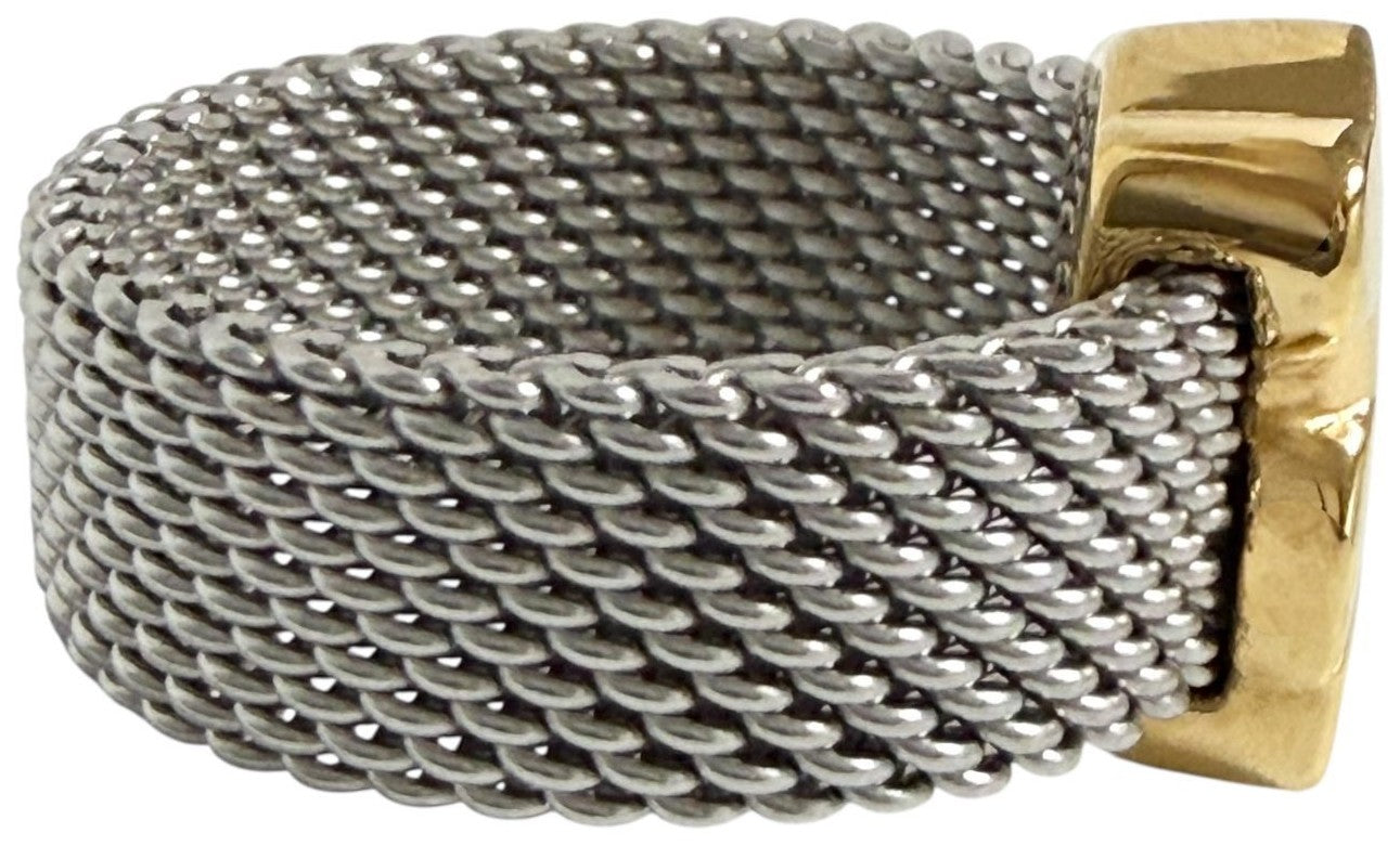 TOUS Bear Mesh Ring US6 EUR51 Wide Band K18 Gold Silver Stainless Steel Used