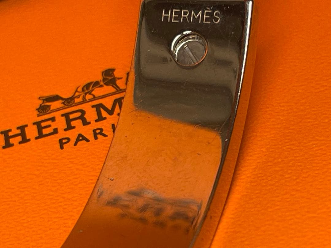 Hermes Pousse Pousse Silver Tone Metal Brique Leather Bracelet Adjustable