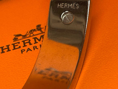 Hermes Pousse Pousse Silver Tone Metal Brique Leather Bracelet Adjustable