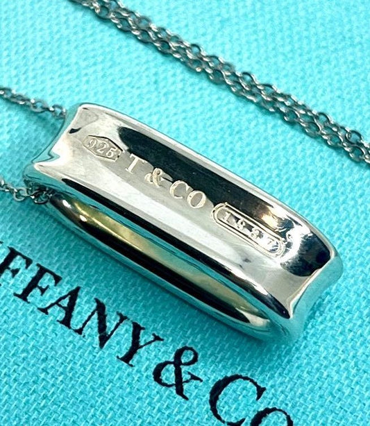 Tiffany & Co 1837 Narrow Loop Bar Pendant Necklace Sterling Silver 925 0.3x1.0in