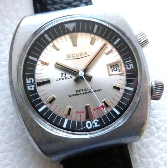 SICURA Breitling Apollo Diver 23 Jewels Hand Wind Swiss Watch Vintage Steel Used