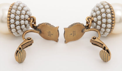 Gucci Tiger Head Earrings GP Fake Pearl Gold Italy Clip-On Authentic Japan Used