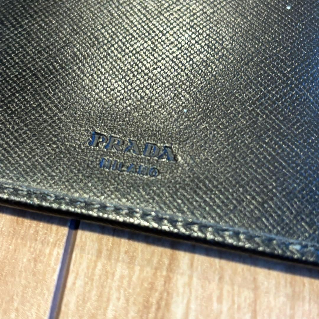 PRADA Saffiano Leather Notebook Cover Planner Case Black Gold HW 10.5x18cm