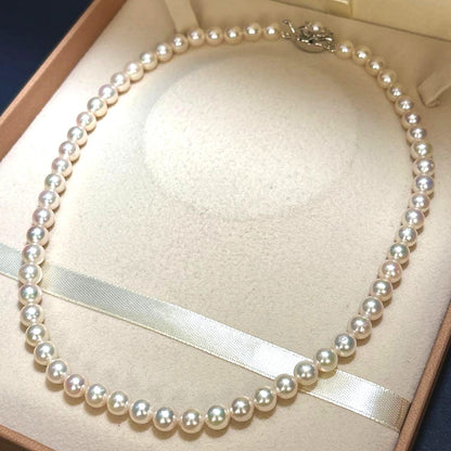 Akoya Pearl Necklace 6.0-6.5mm Cream Strong Luster Silver Clasp 42cm 16.5in